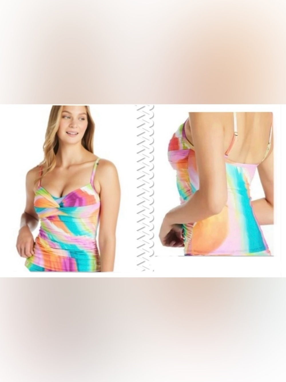 Bleu Rod Beattie Multicolor Tie-Dye Tankini Top - Pink, Orange, Yellow, Blue